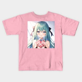 A girl holding a box in the shape of a heart Kids T-Shirt